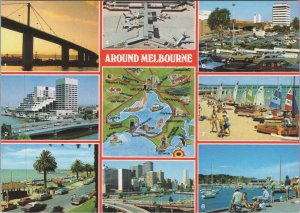 Maps Postcard - Map and Views Around Melbourne, Australia  RR23530