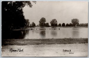 Sullivan Illinois 1940s RPPC Real Photo Postcard Dock at Wyman Park