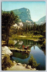 California~Mirror Lake & Mount Watkins @ Yosemite Natl Park~Vintage Postcard