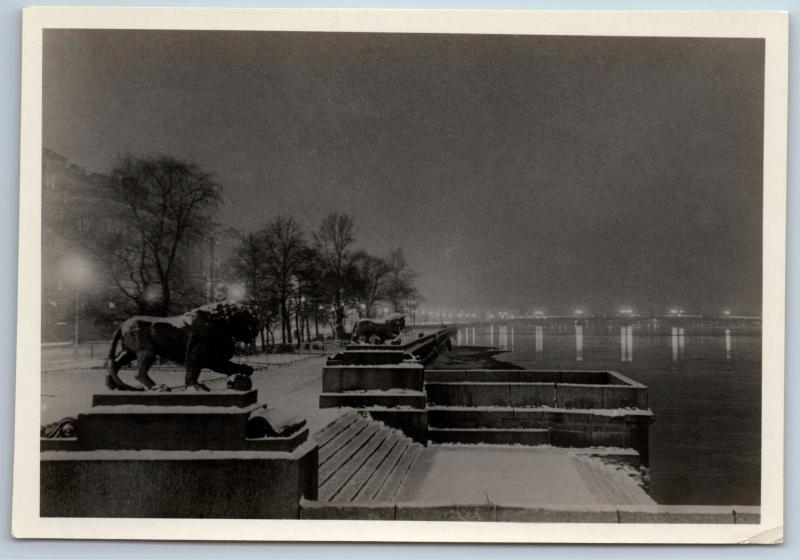 1955 LENINGRAD Embankment Roshal  Architecture RPPC Soviet USSR Postcard