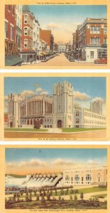 3~Linen Postcards Lewiston ME Maine  LISBON STREET SCENE~ARMORY~GULF ISLAND DAM