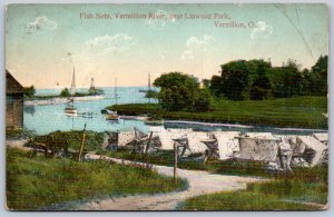 K48/ Vermilion Ohio Postcard c1910 Lake Erie Fish Nets River Linwood Park 248