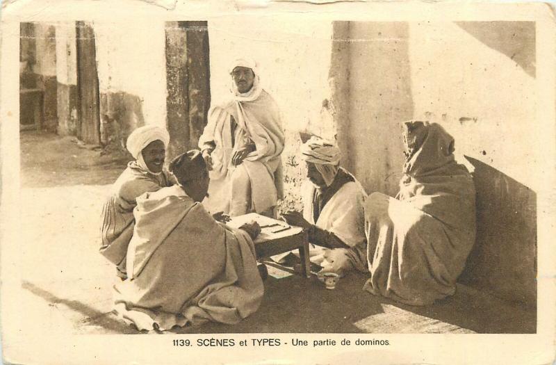 Ethnic types North Africa domino game players postcard