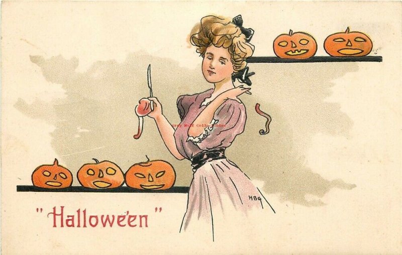 Halloween, Woman Peeling Apples, Pumpkins, H.B Griggs, Leubrie & Elkus 2215-4