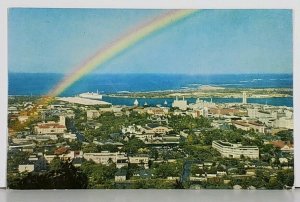 Hawaii Downtown Honolulu & Harbour with Rainbow Wenkam Ray Helbig's Postcard J17