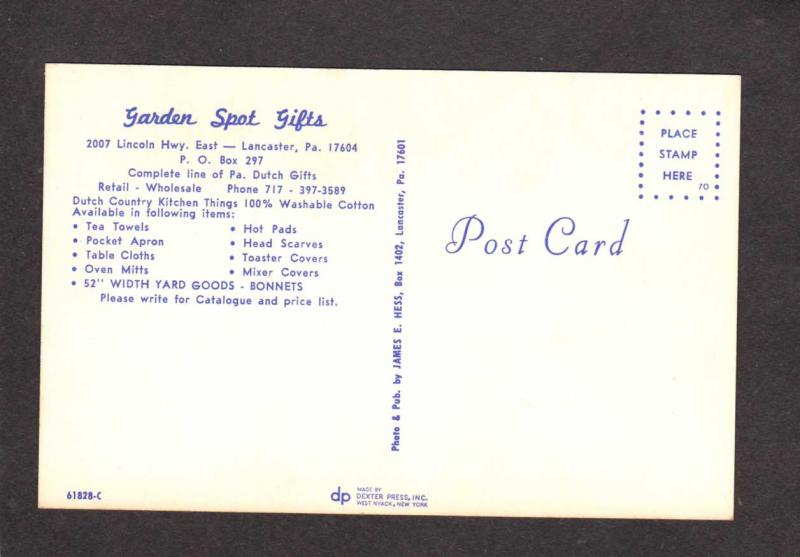 PA Garden Spot Gifts Shop Lancaster Penn Pennsylvania Postcard Dutch