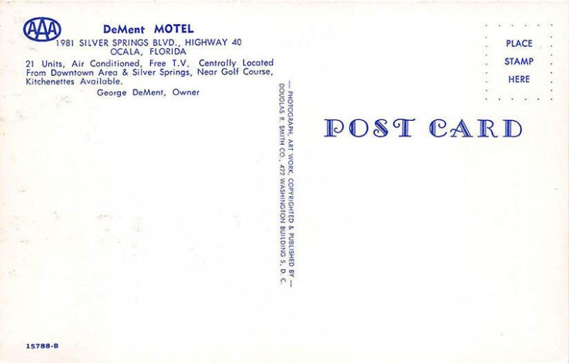 Ocala FL Club DeMent Motel Multi-View Swimming Pool Old Cars Postcard