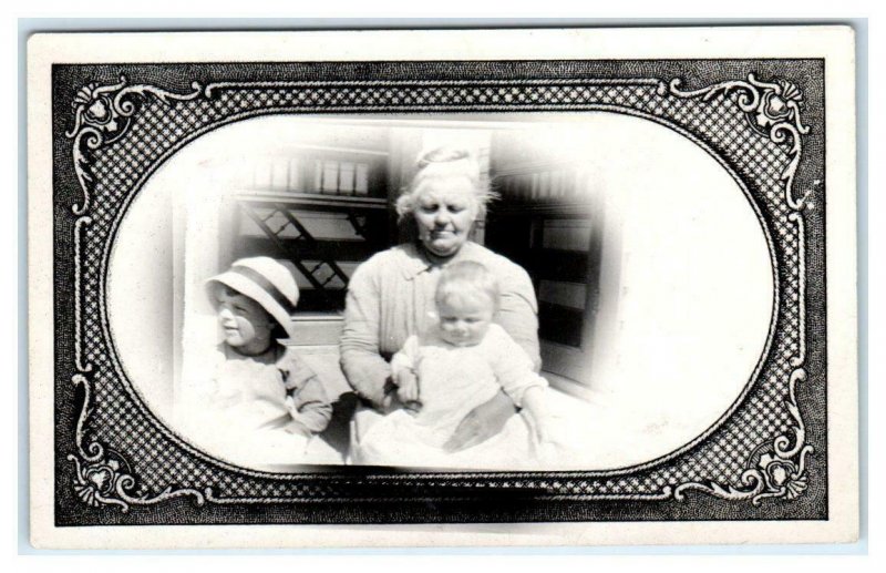 RPPC GRANDMOTHER & BABY, Young BOY ~  c1910s Nice Frame (Mask) Border  Postcard