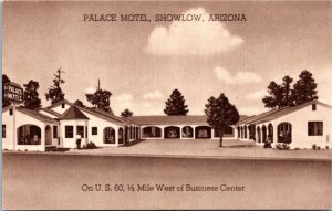 Postcard AZ Showlow Palace Motel Roadside Classic Cars Route 60 1940s S112