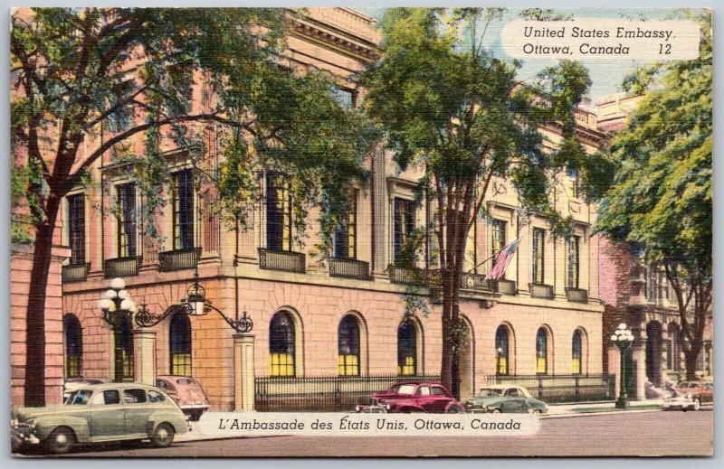 Vtg Ottawa Ontario Canada United State Embassy 1940s View Linen Postcard
