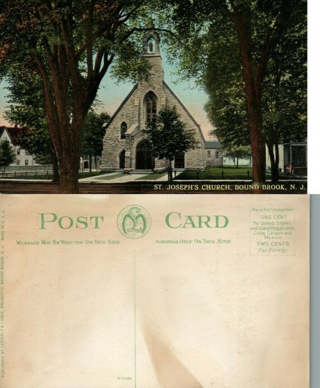 BOUND BROOK N.J. ST.JOSEPH'S CHURCH ANTIQUE POSTCARD