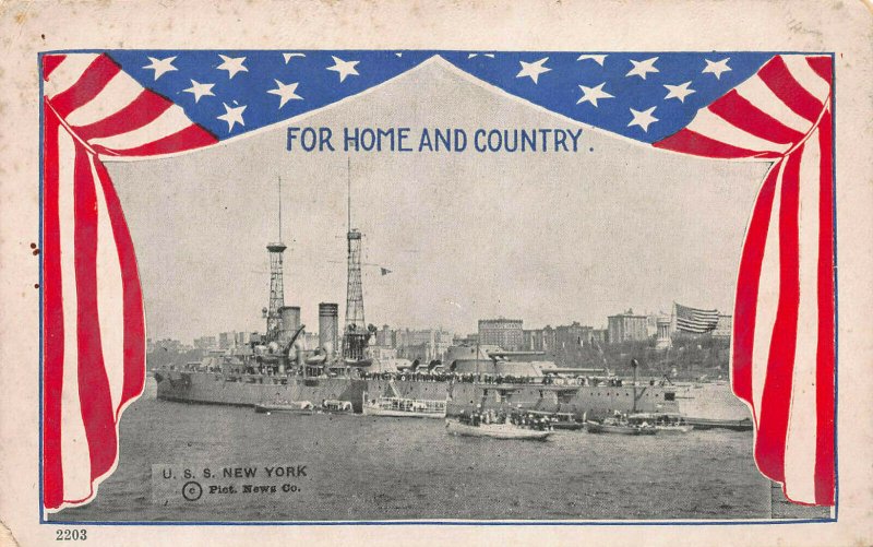 For Home and Country, U.S.S. New York in the Harbor, Early Patriotic Postcard