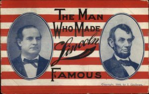 Presidential Campaign William Jennings Bryan Abe Lincoln c1910 Postcard xst