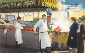 A63/ San Francisco California Ca Postcard Fisherman's Wharf Crabs People Linen