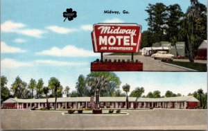 Linen Postcard Midway Motel U.S. Highway 17 in Midway, Georgia