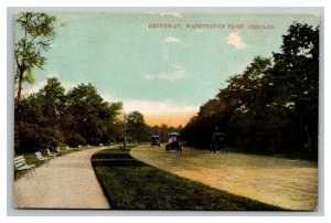 Vintage 1920's Postcard Antique Autos Driveway Washington Park Chicago Illinois