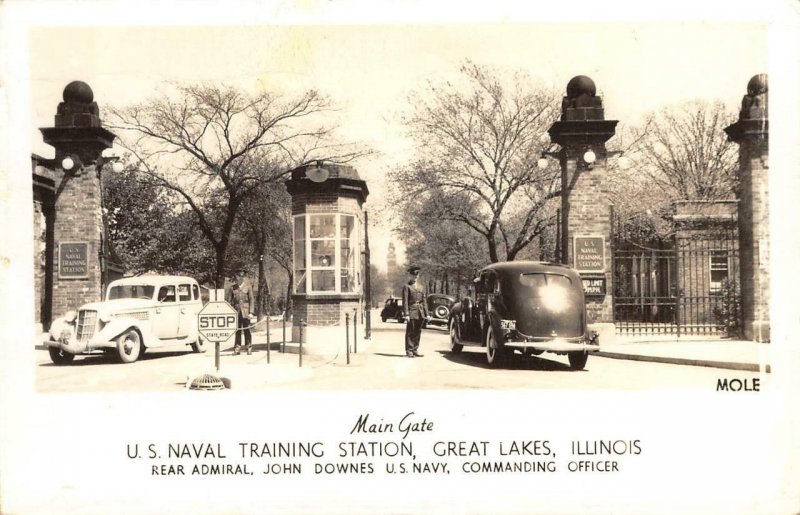 U.S. Naval Training Station Main Gate Great Lakes, IL RPPC Navy 1943 Postcard