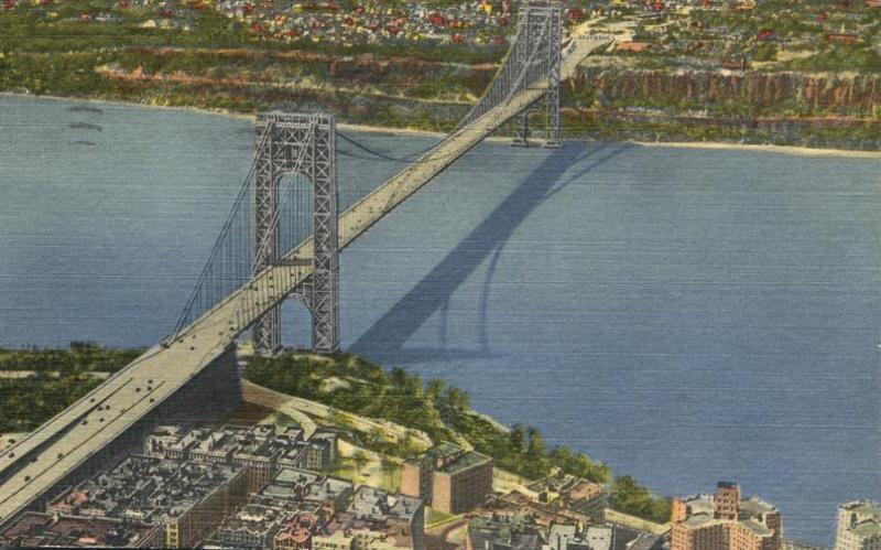 The George Washington Bridge - New York City - pm 1956 - Linen