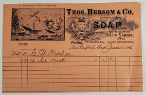 New Bedford Mass This Herson & Co Italian Sapone 1906 Illustrated Billhead BH37