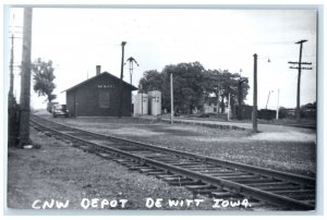 c1960 CNW Depot De Witt Iowa IA Railroad Train Depot Station RPPC Photo Postcard