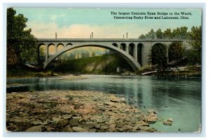 c1910s Connnecting Rocky River and Lakewood Ohio, Largest Span Bridge Postcard