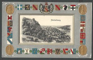 Ca 1910 PPC* Heidelberg Germany In Silver Framed By 25 Coats Of Arms Emb Mint