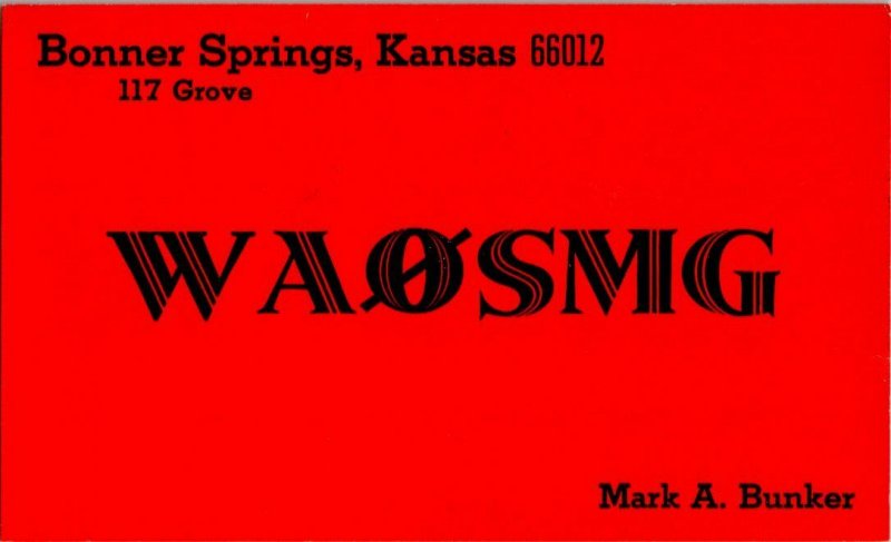 QSL Radio Card From Bonner Springs Kansas WAØSMG