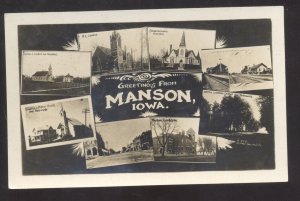 RPPC MANSON IOWA RAILROAD DEPOT DOWNTOWN MULTI VIEW VINTAGE REAL PHOTO POSTCARD