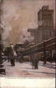Chicago IL in Winter Wabash Ave c1910 Postcard