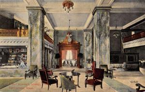 Springfield Massachusetts Hotel Kimball Lobby Interior Antique Postcard K81521