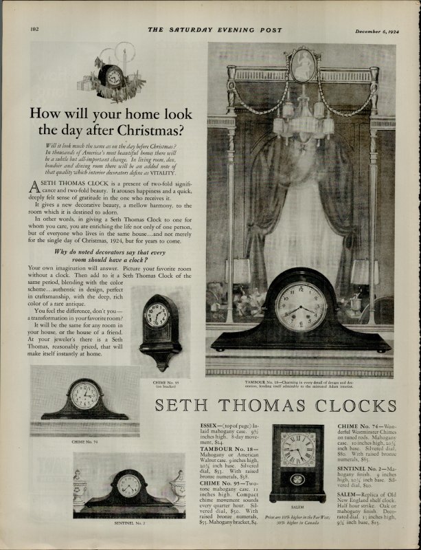 1924 Seth Thomas Clocks Vintage Print Ad 3947