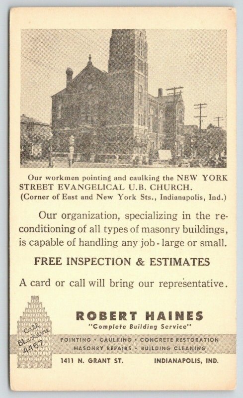 Indianapolis IN~Robert Haines Co~Pointing & Caulking Evangelical UB Church~1951