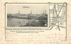 Railroad Map Postcard Hamburg Denmark Sweden Norway Finland Direct Sleeper Car