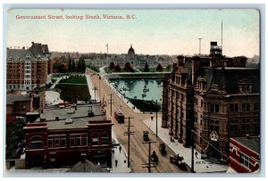 Victoria BC Canada Postcard Government Street Looking South c1910 Antique