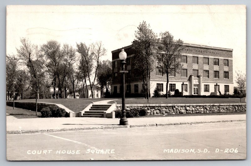 RPPC Court House Square Madison SD C1940s Postcard Z7