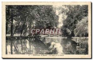 Old Postcard Anet Chateau park and the canal