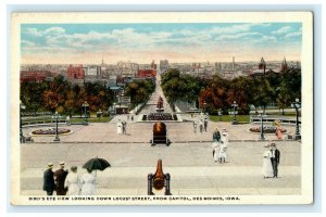 Bird's Eye View Locust Street Capitol Des Moines Iowa Vintage Antique Postcard