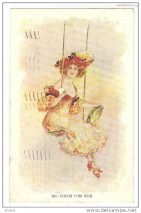 Art Deco, No Room For You, Woman on Swing holding tambourine, PU-1908