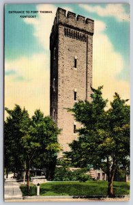 Kentucky~Entrance To Fort Thomas & Tower~PM 1941~Kraemer Vintage Linen Postcard