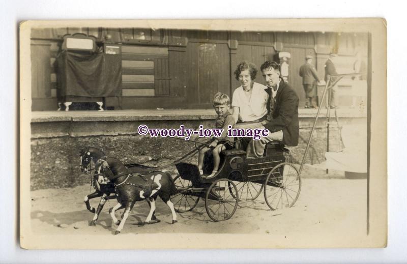 ch0285 - Boy plays with a Miniature Horse & Carriage with Mum & Dad - postcard