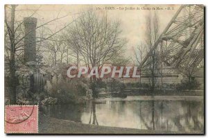 Old Postcard Paris Les Jardins du Champ de Mars Eiffel Tower