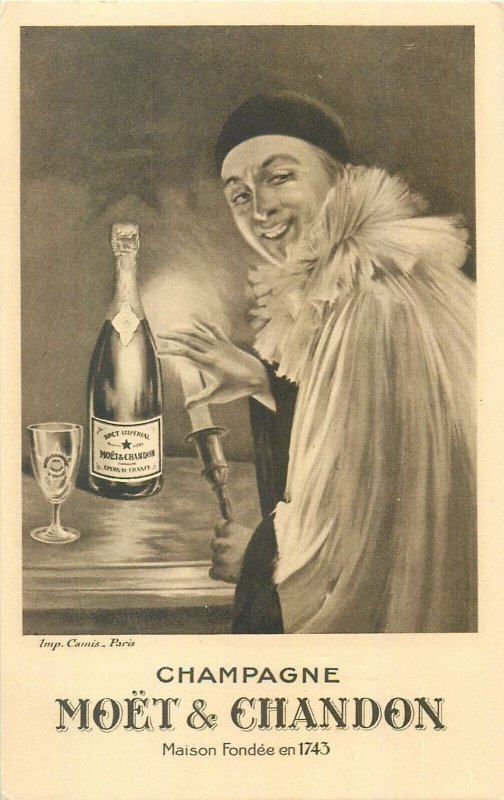 Harlequin champagne Moët & Chandon advertising vintage postcard