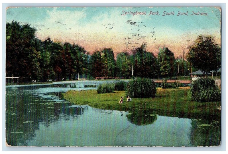 South Bend Indiana IN Postcard Springbrook Park Children And Trees 1909 Vintage