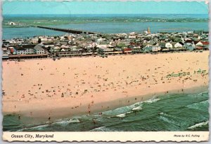 Ocean City Maryland Beach Town Ocean Aerial View Swimming Sun Bathing Postcard