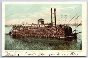 Mississippi River Packet With Large Load Of Cotton Port Steamboats Postcard