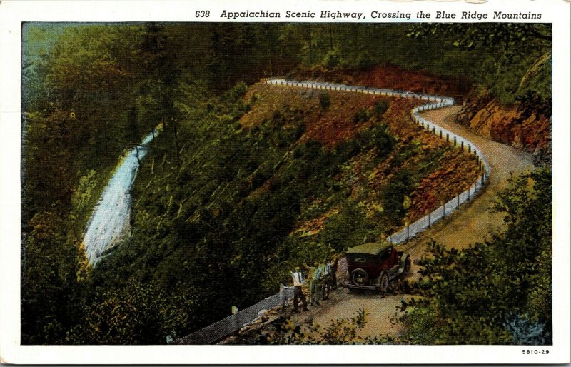 Postcard Appalachian Scenic Highway Crossing Blue Ridge Mountains Vintage NC 