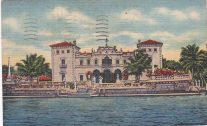 Florida Miami Front View Of James Deering Home Seen From Sightseeing Boat 1949