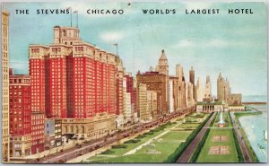 Chicago Illinois ILL, The Stevens, Grand Hotel, Michigan Boulevard, Postcard