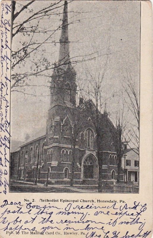 Postcard Methodist Episcopal Church Honesdale PA 1907