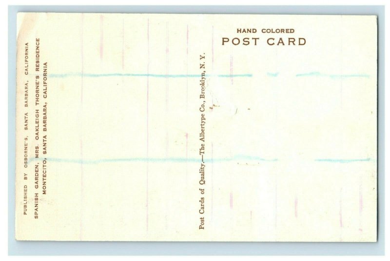 1910 Oakleigh Throne Montecito Santa Barbara, CA Hand Colored #2 Postcard P181